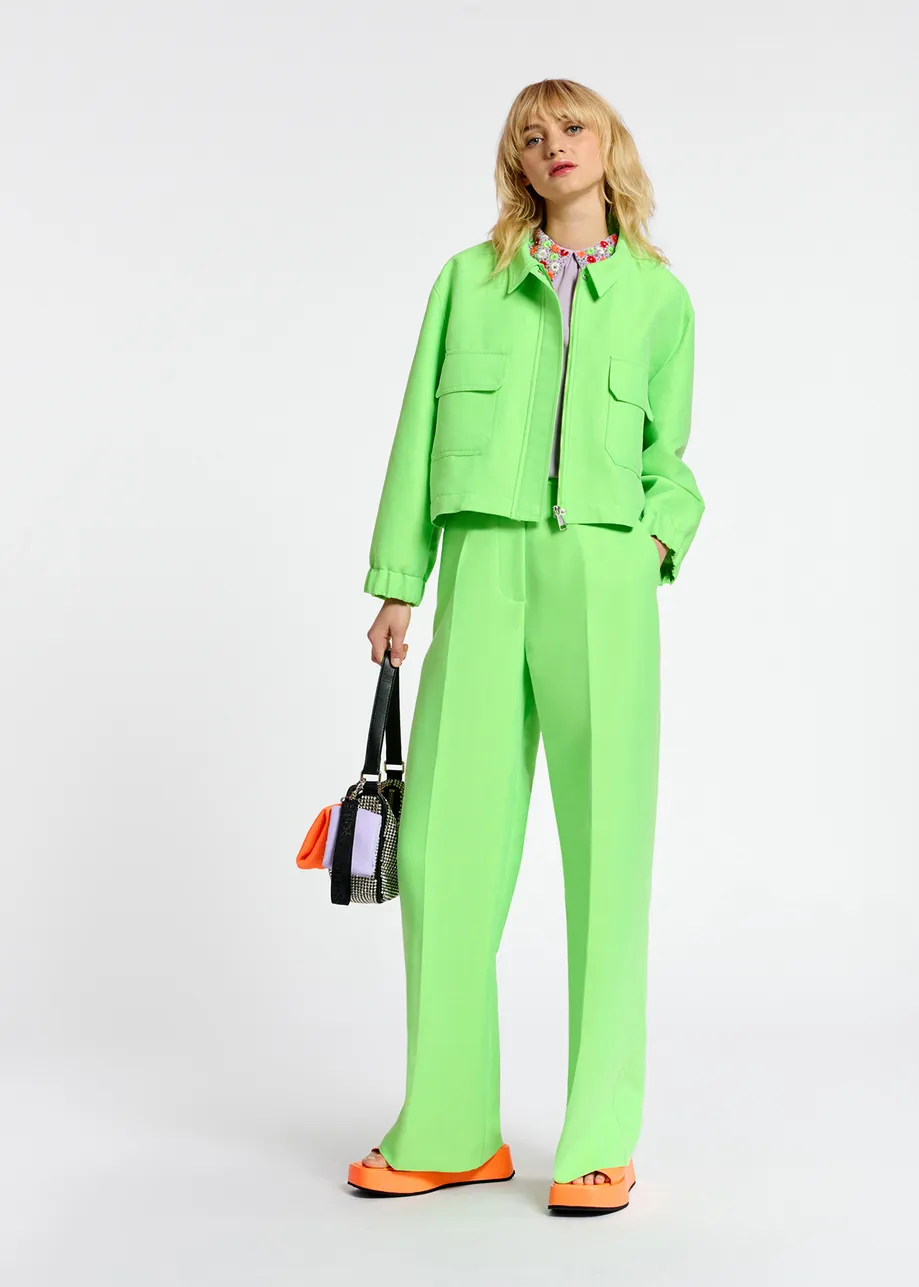 Neon green straight-leg pants