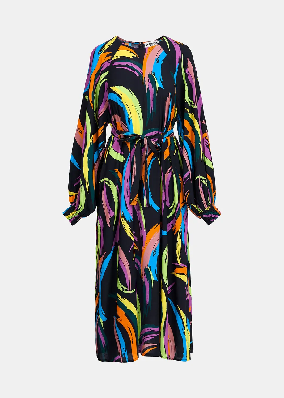 Multicolor abstract print midi-length dress