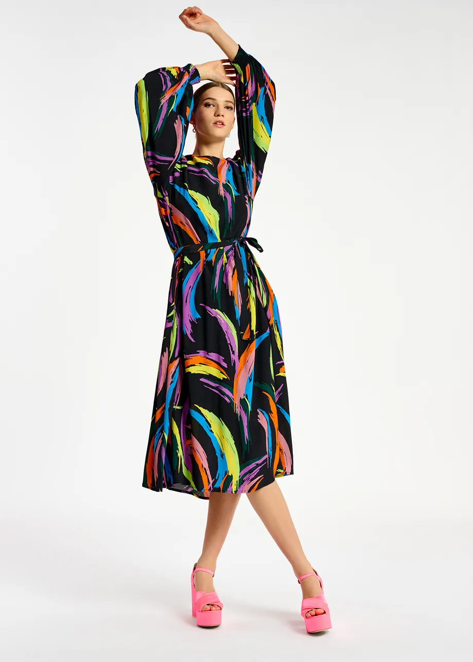 Multicolor abstract print midi-length dress