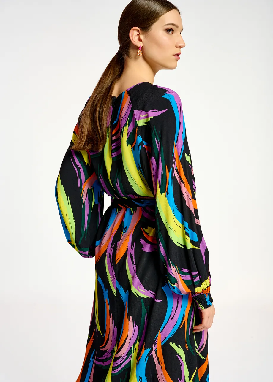 Multicolor abstract print midi-length dress