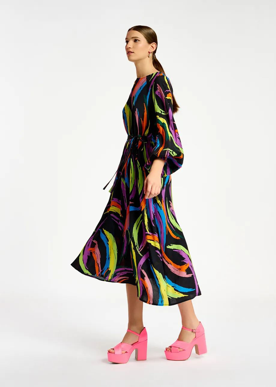 Multicolor abstract print midi-length dress