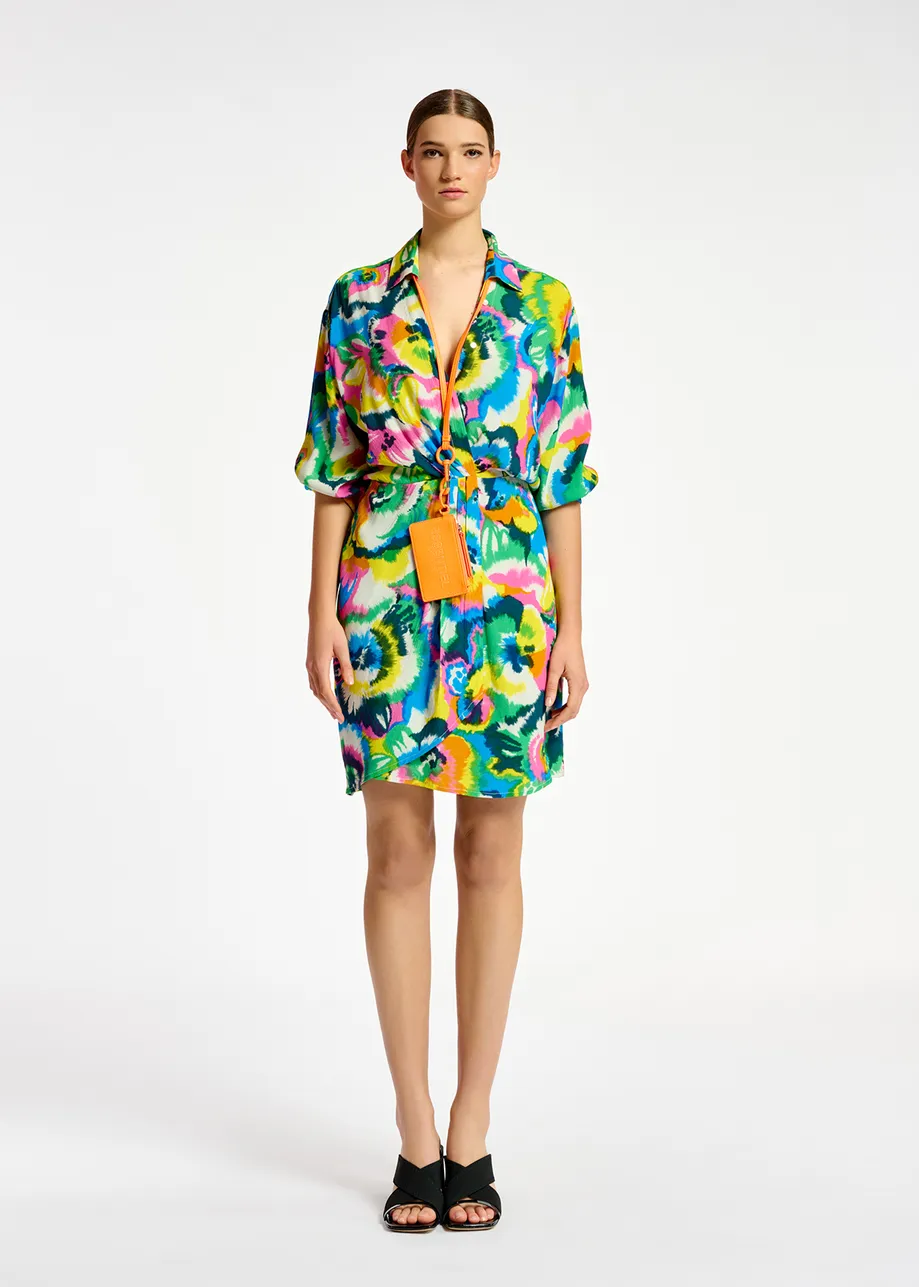 Mini robe portefeuille à imprimé fleuri multicolore