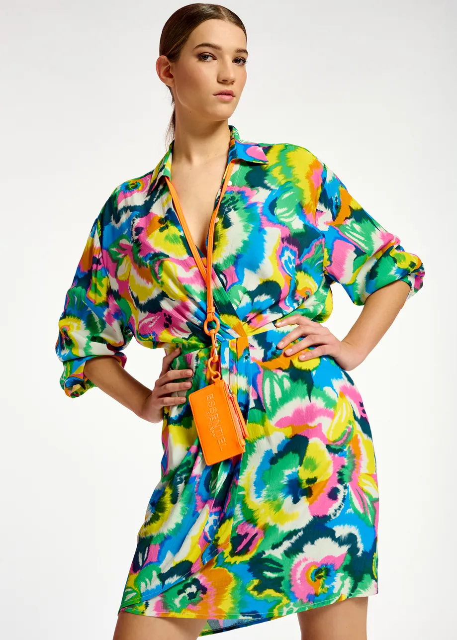 Mini robe portefeuille à imprimé fleuri multicolore