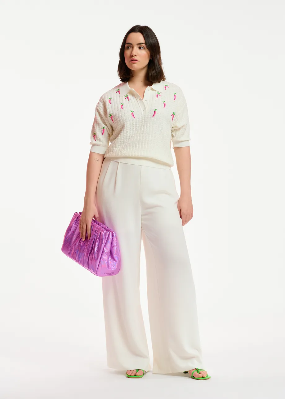 Pantalon blanc cassé à jambes larges