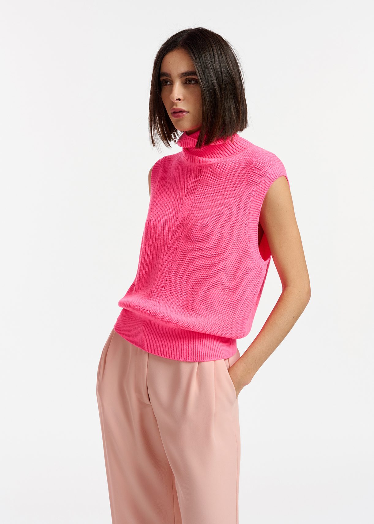 Pink sleeveless outlet polo neck