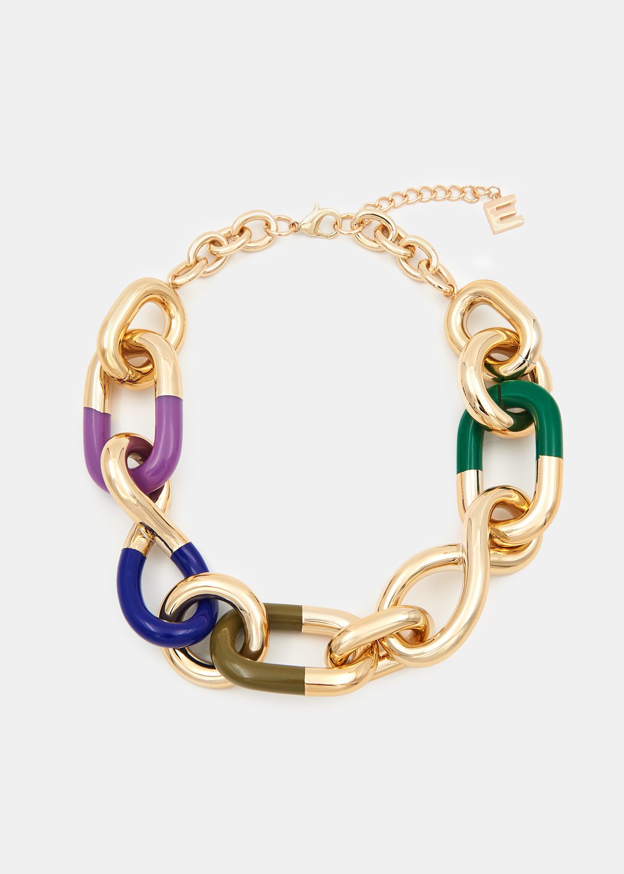 Gold, green and purple chunky chain necklace