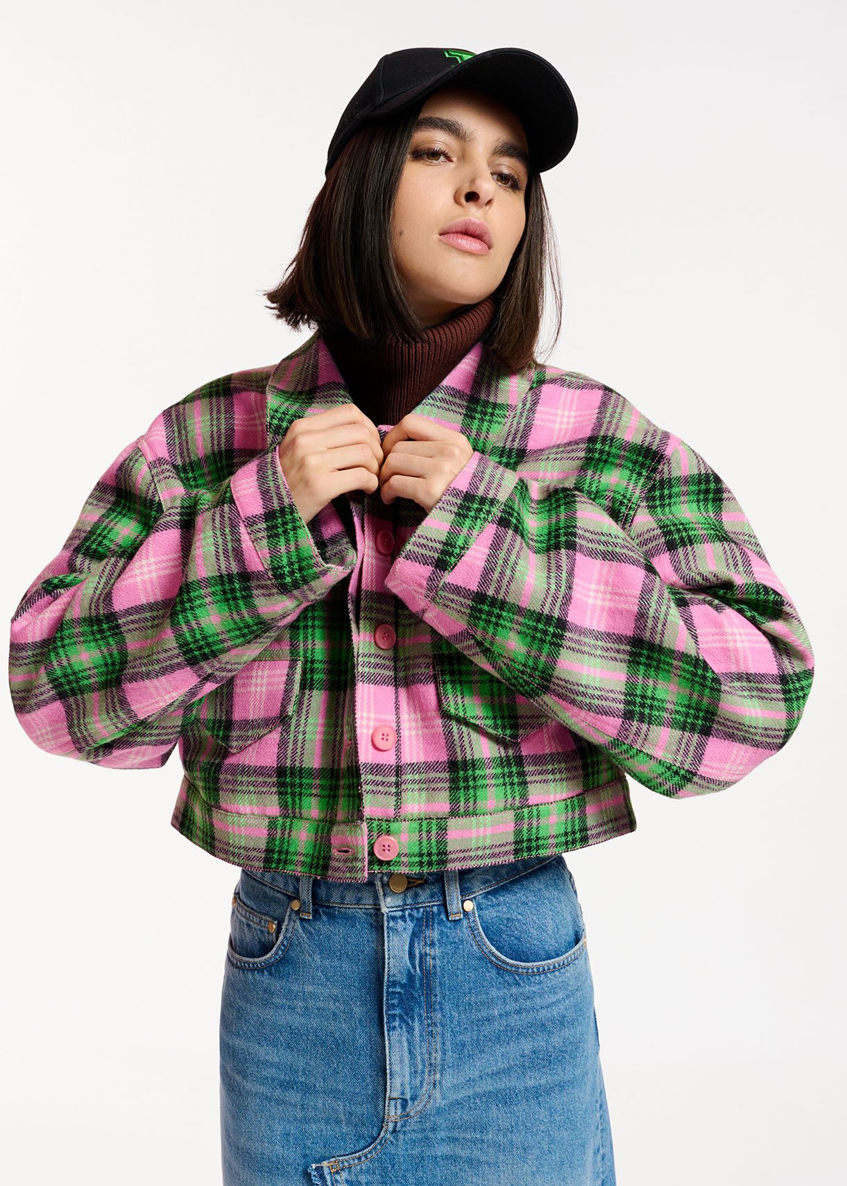 Checked deals cropped jacket