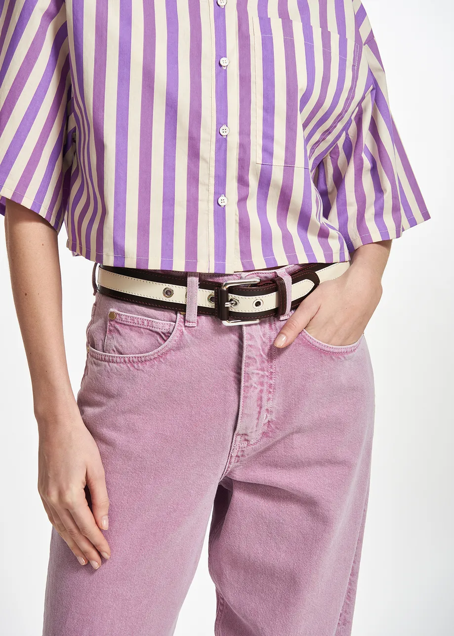 Ceinture en cuir bordeaux et blanc cassé