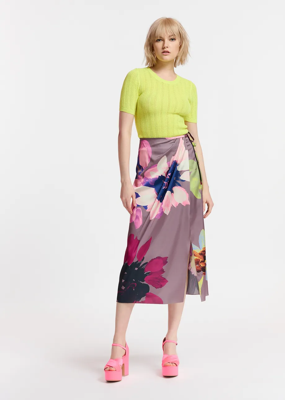 Mauve midirok met kleurrijke bloemenprint