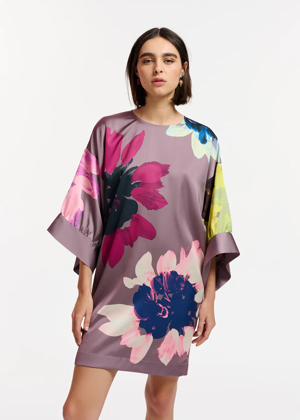 Mauve mini dress Essentiel United States with multicolor floral print | Antwerp