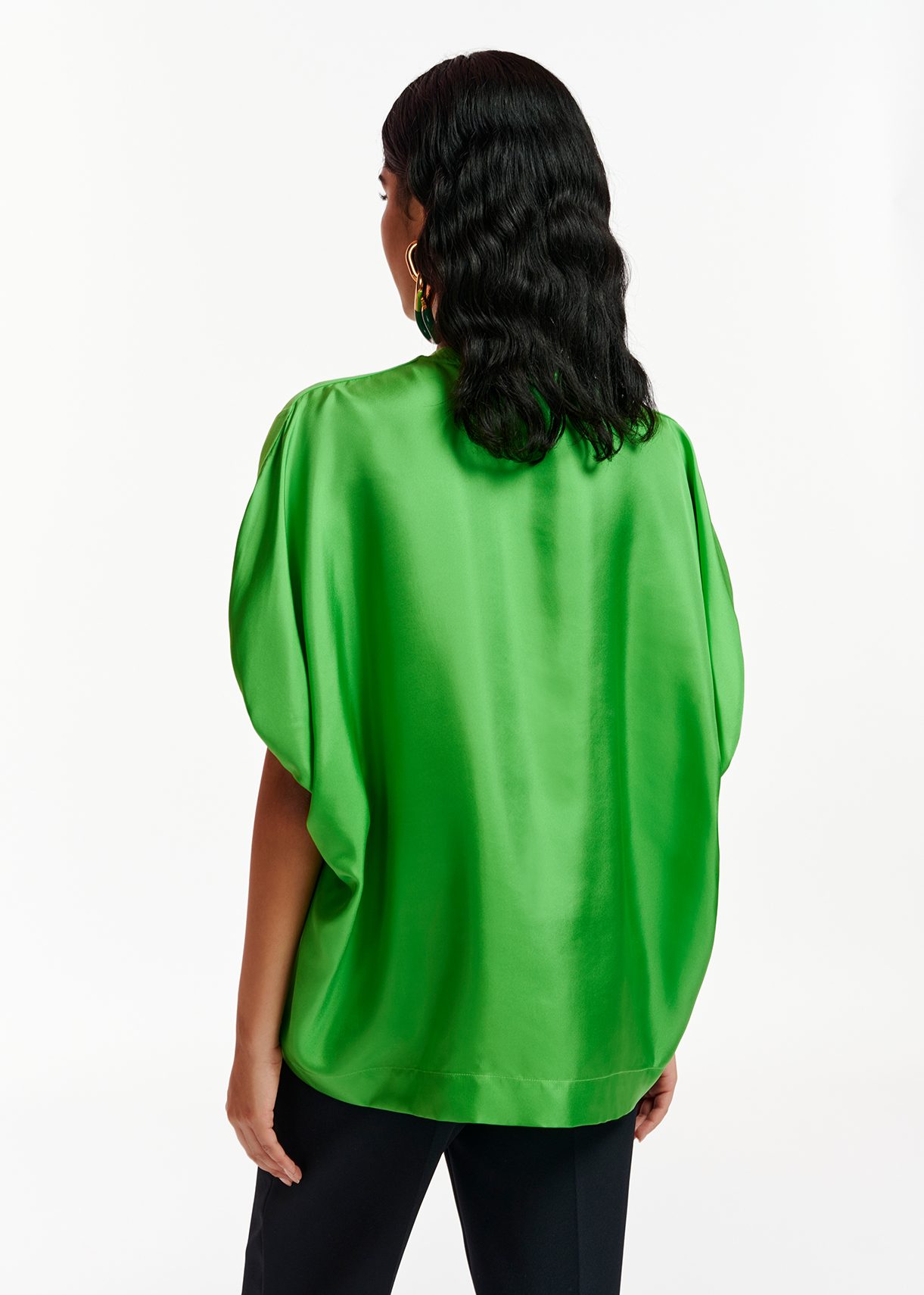 Green T-shirt with silk back panel | Essentiel Antwerp Netherlands