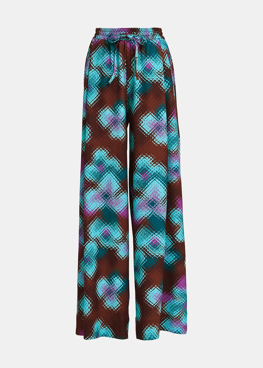 Brown, light blue and purple wide-leg pants
