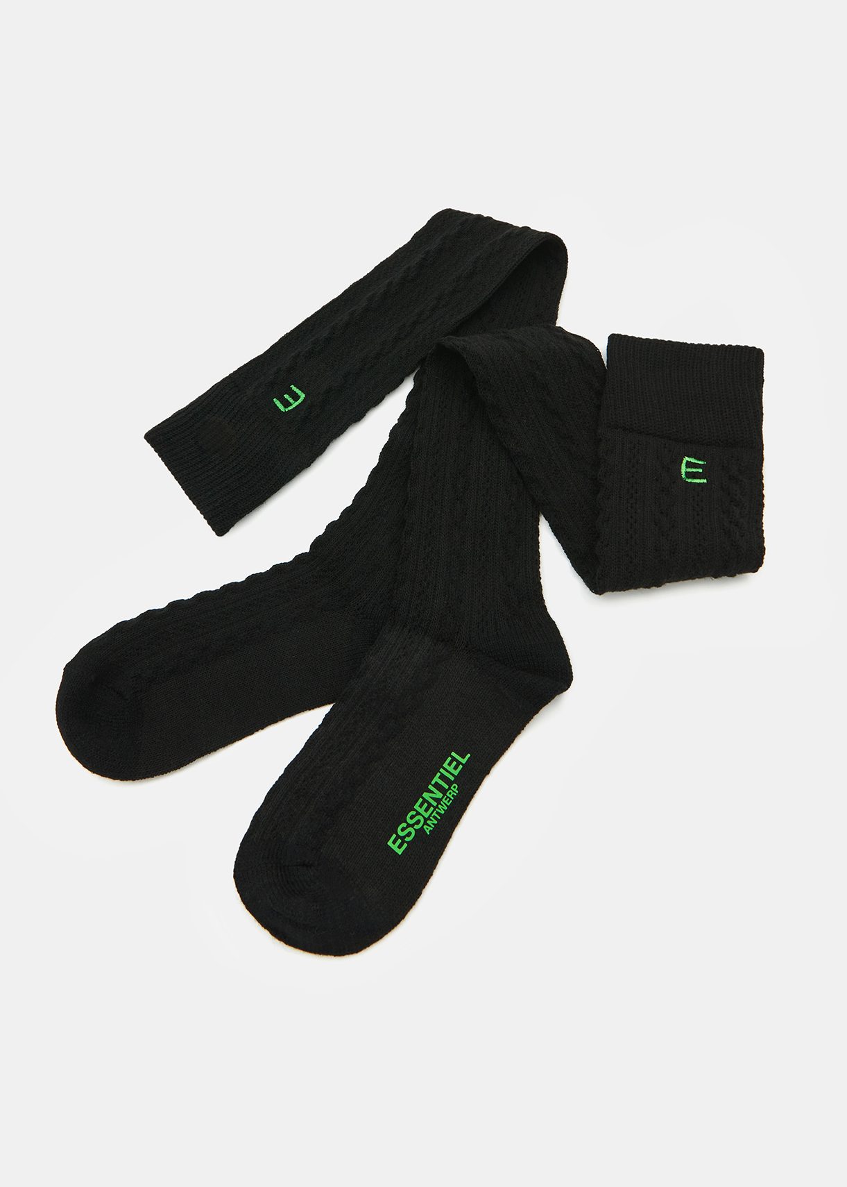 Black cable-knitted socks