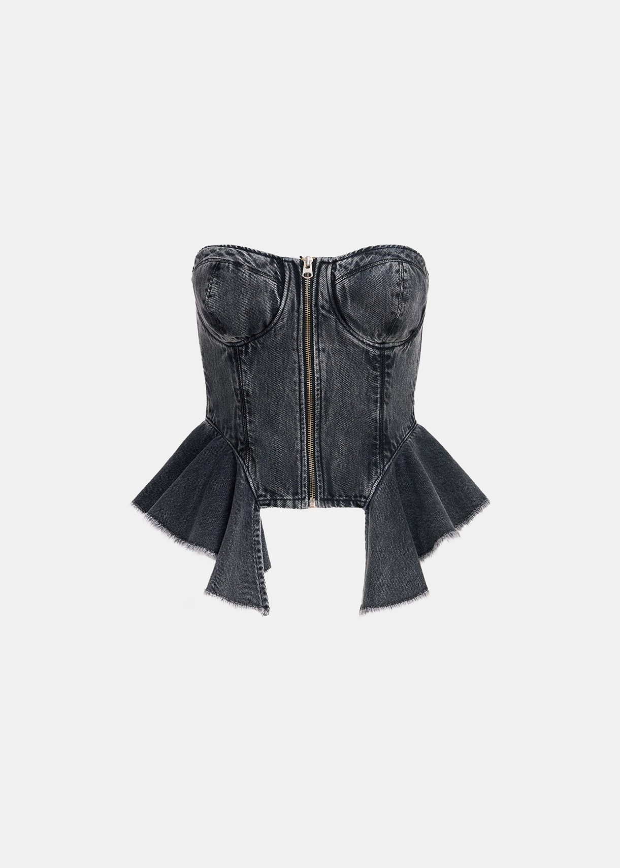 Graues Jeans-Bustier mit Rüschen