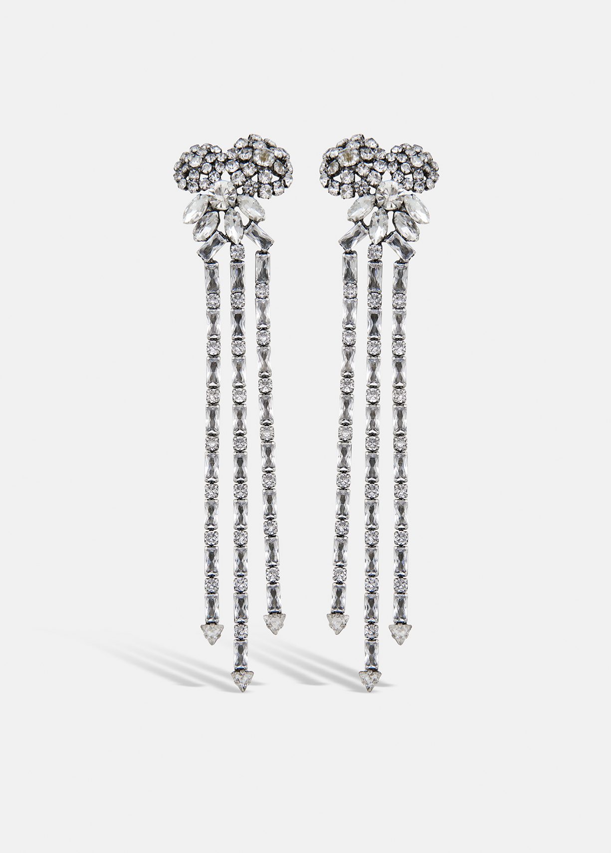 Silver long rhinestone earrings