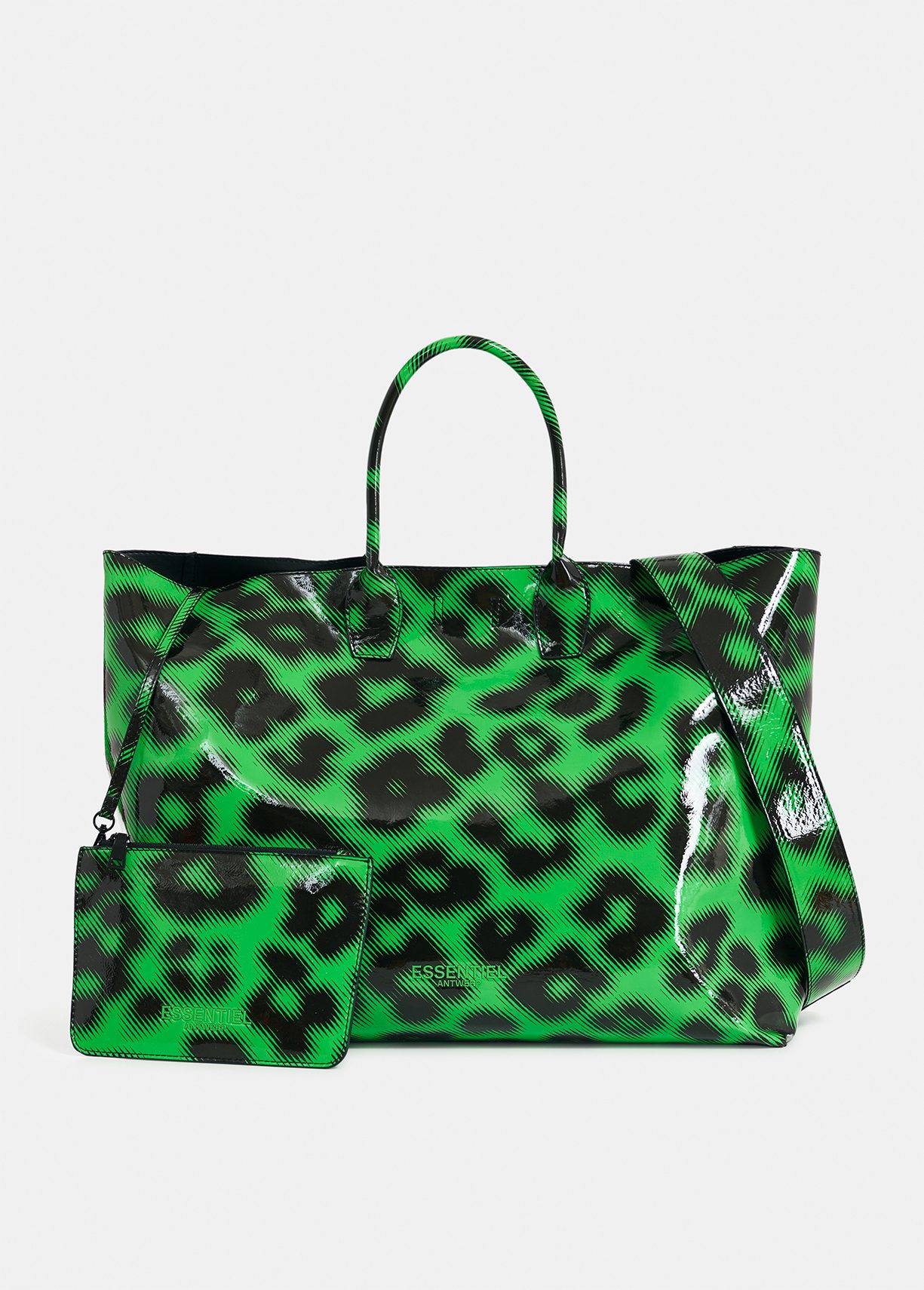 Green and black leopard-print shopper bag | Essentiel Antwerp Europe