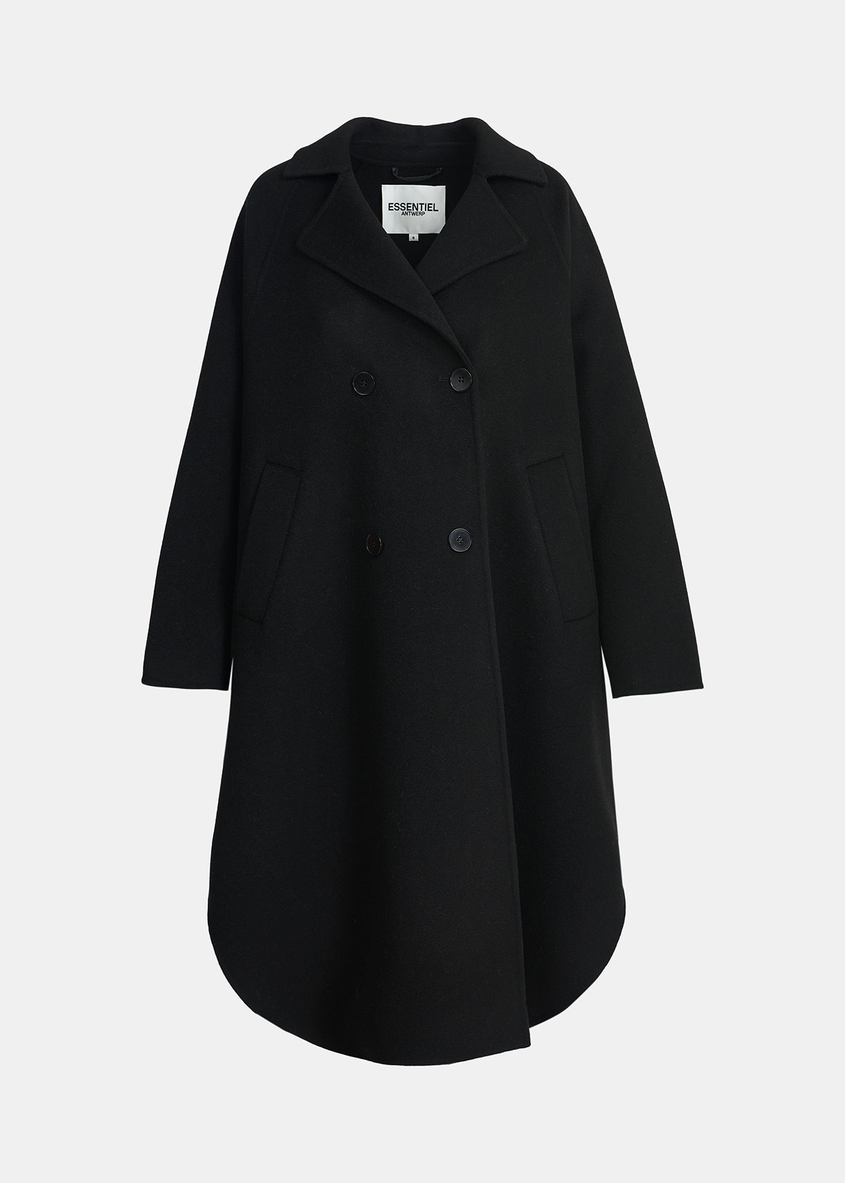 Black double-breasted wool coat