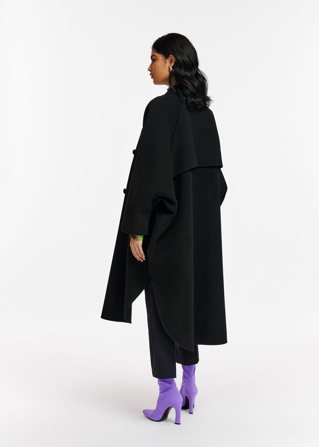 Black double breasted wool coat Essentiel Antwerp Netherlands