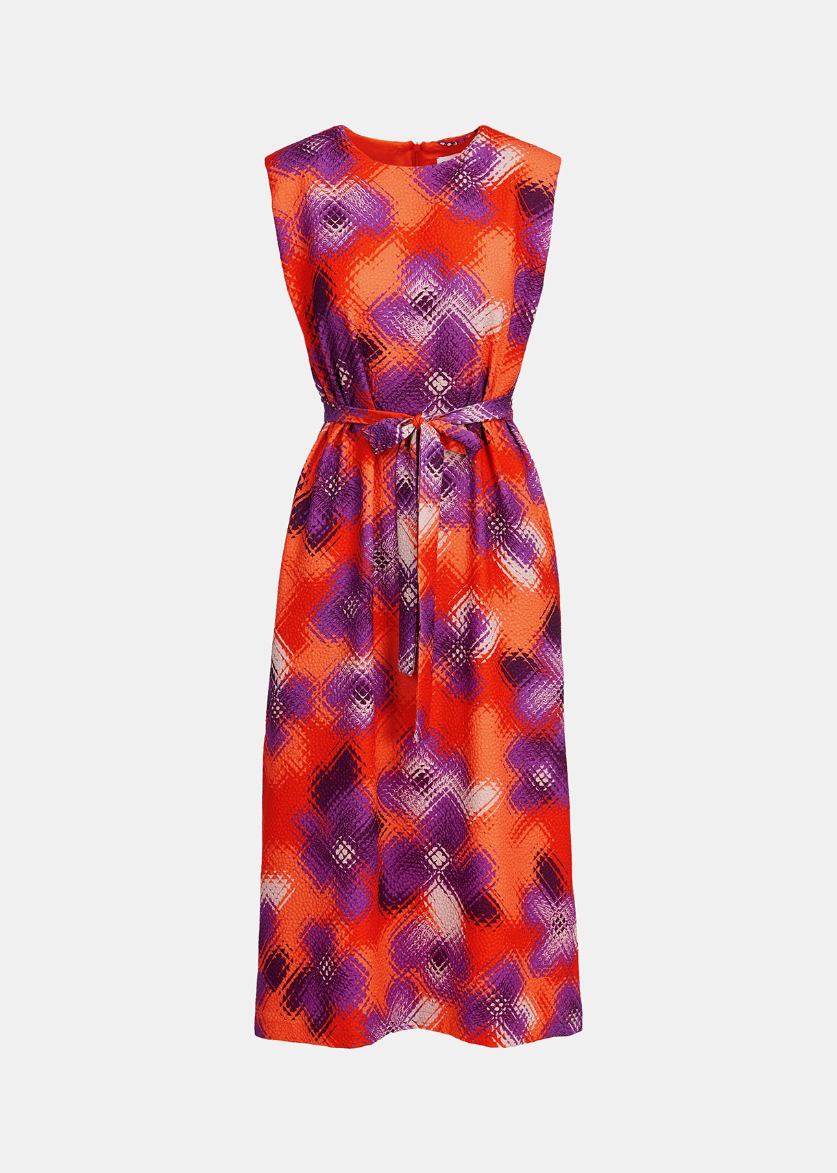 Orange floral-print midi-length dress with padded shoulders