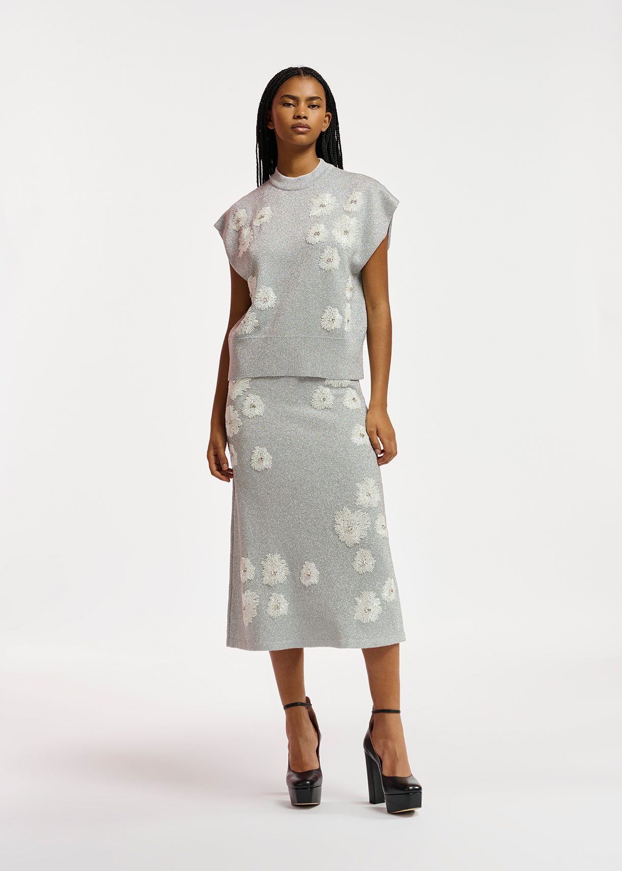 Floral midi 2024 skirt grey