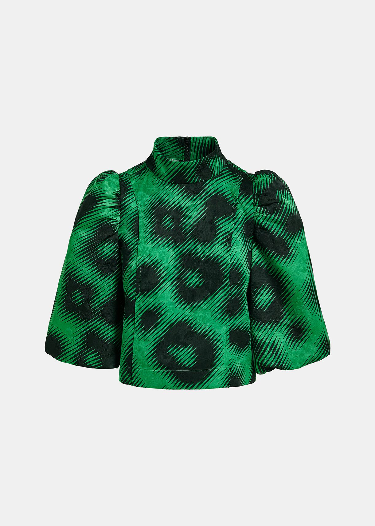 Green jacquard top with leopard print