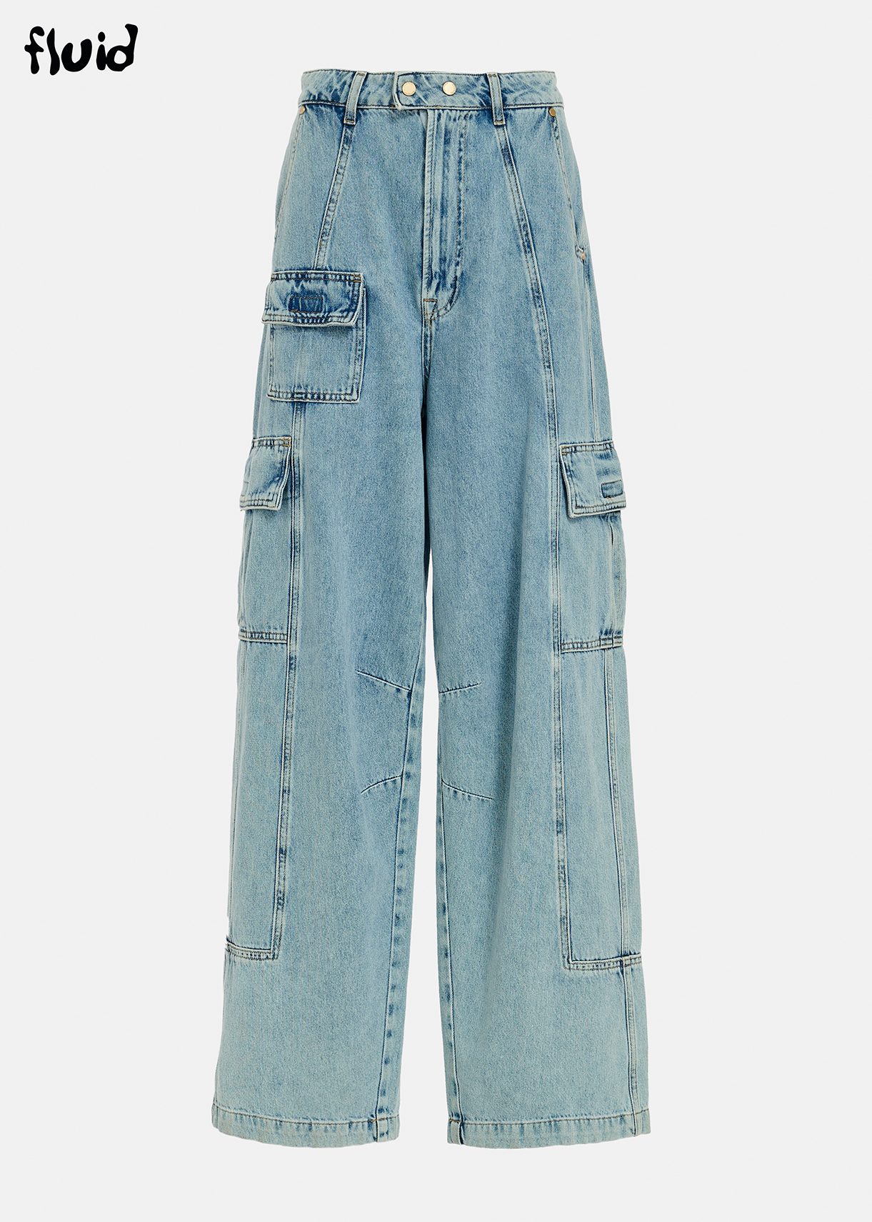 Wide-leg cargo blue jeans