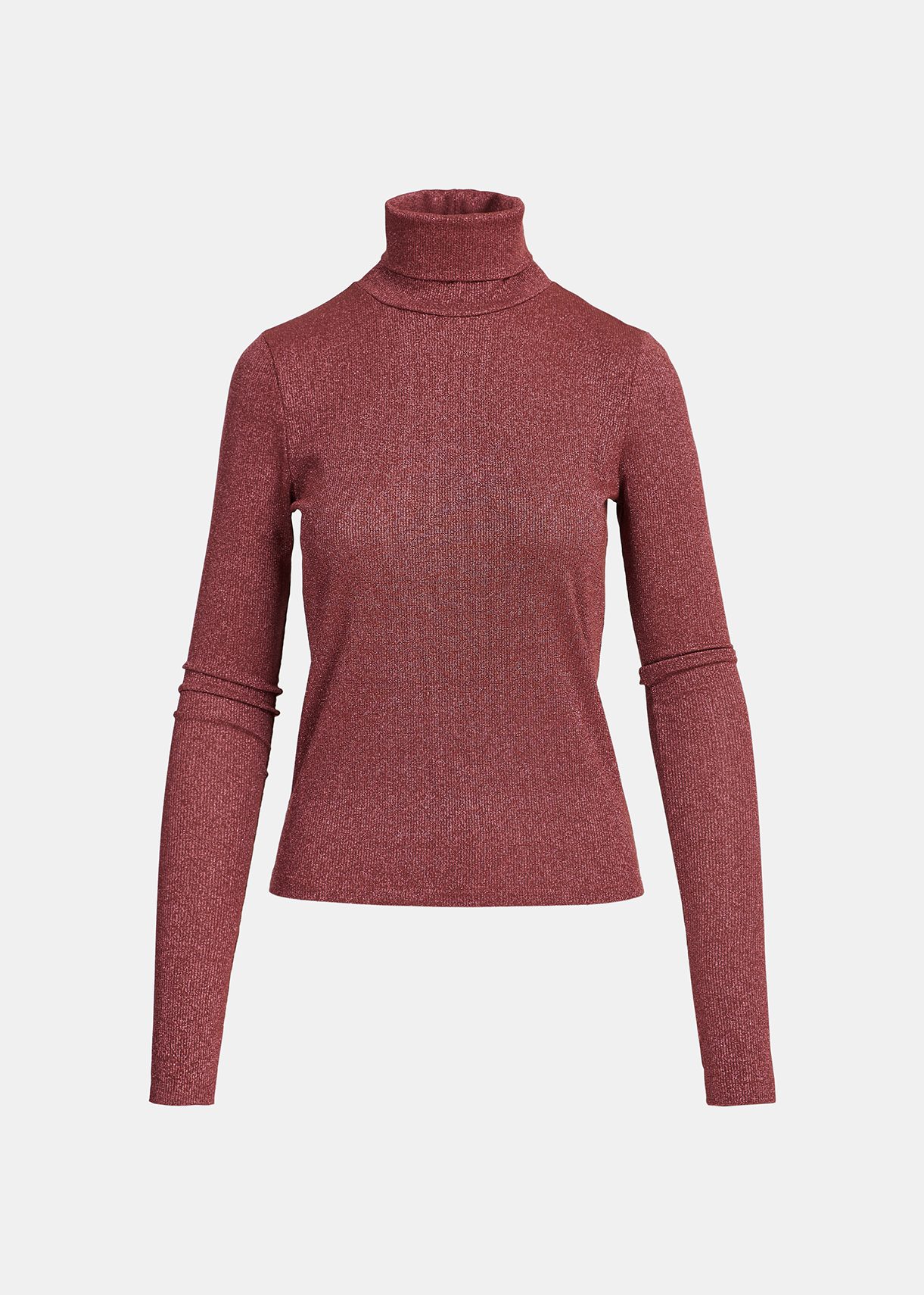 Top à col roulé en lurex rose foncé 