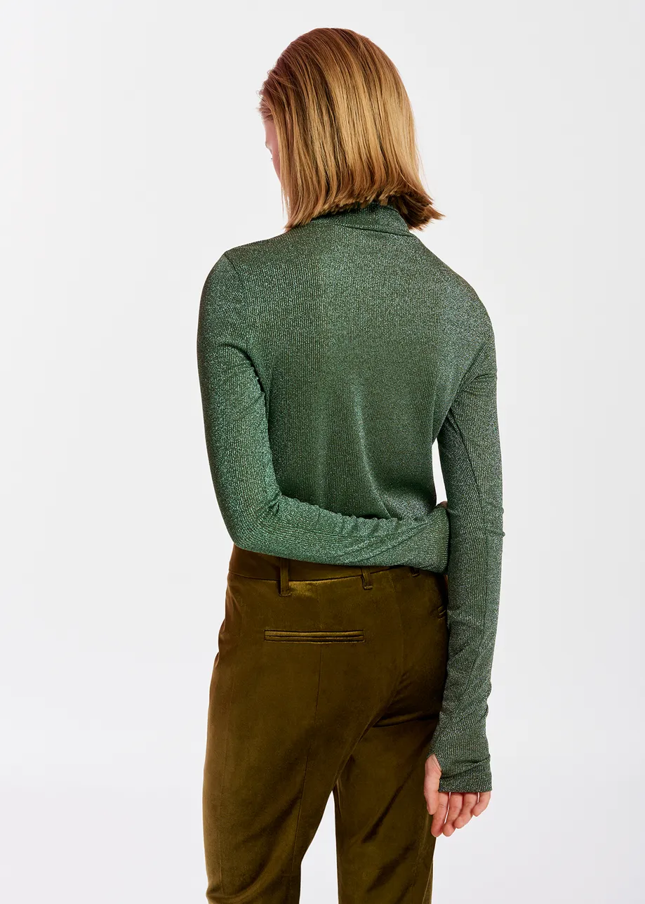 Dark green lurex turtleneck top 