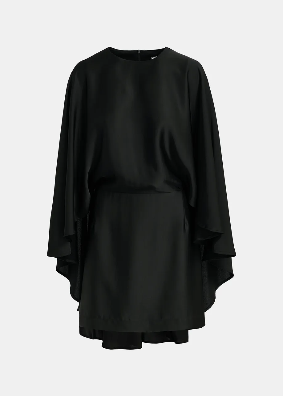 Black cape-effect mini satin dress