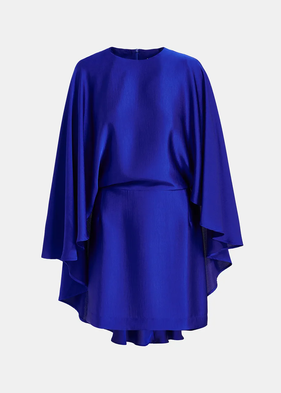 Blue cape-effect mini satin dress