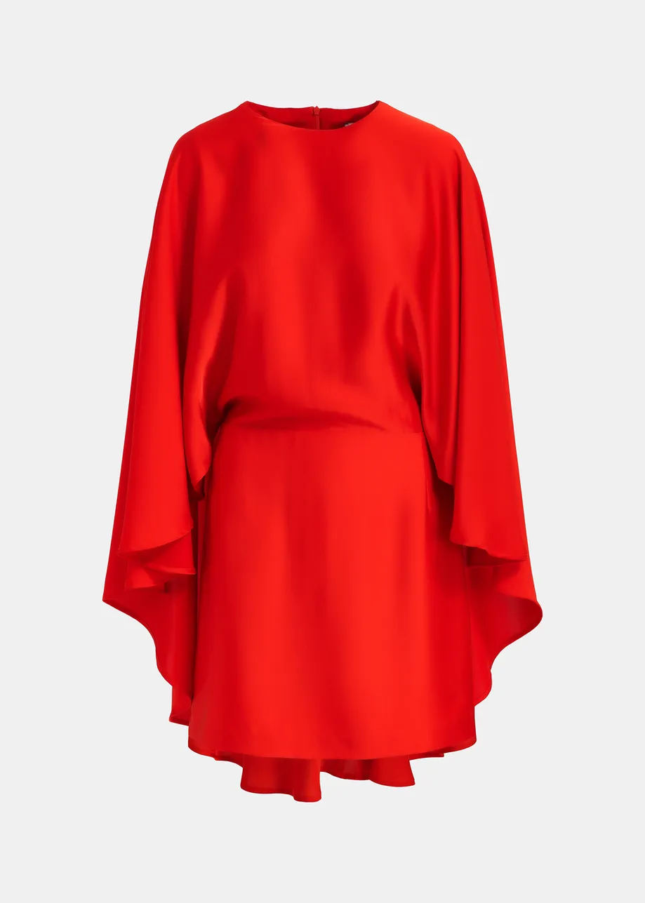 Red cape-effect mini satin dress