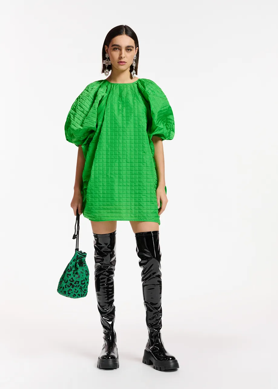 Green mini dress with puffed sleeves