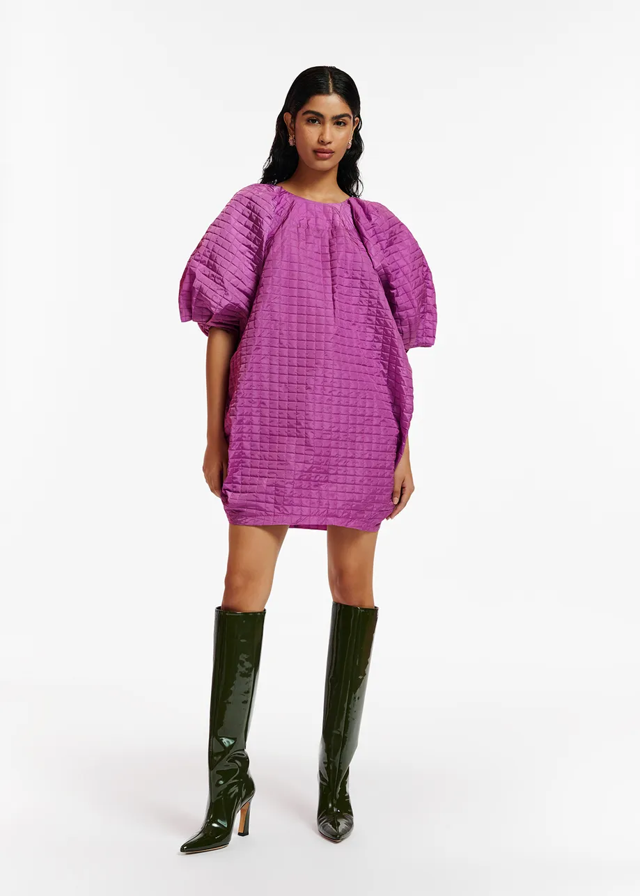 Purple mini dress with puffed sleeves