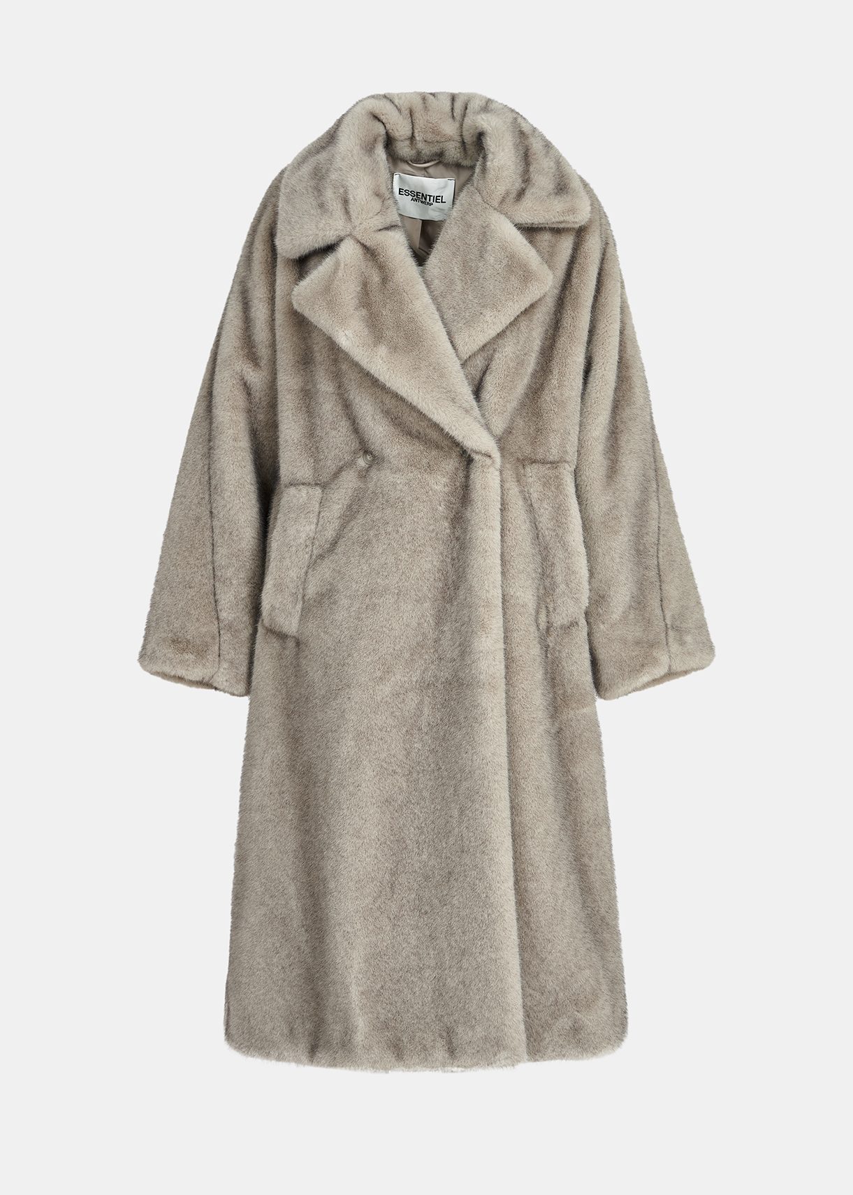 Grey double-breasted faux fur coat