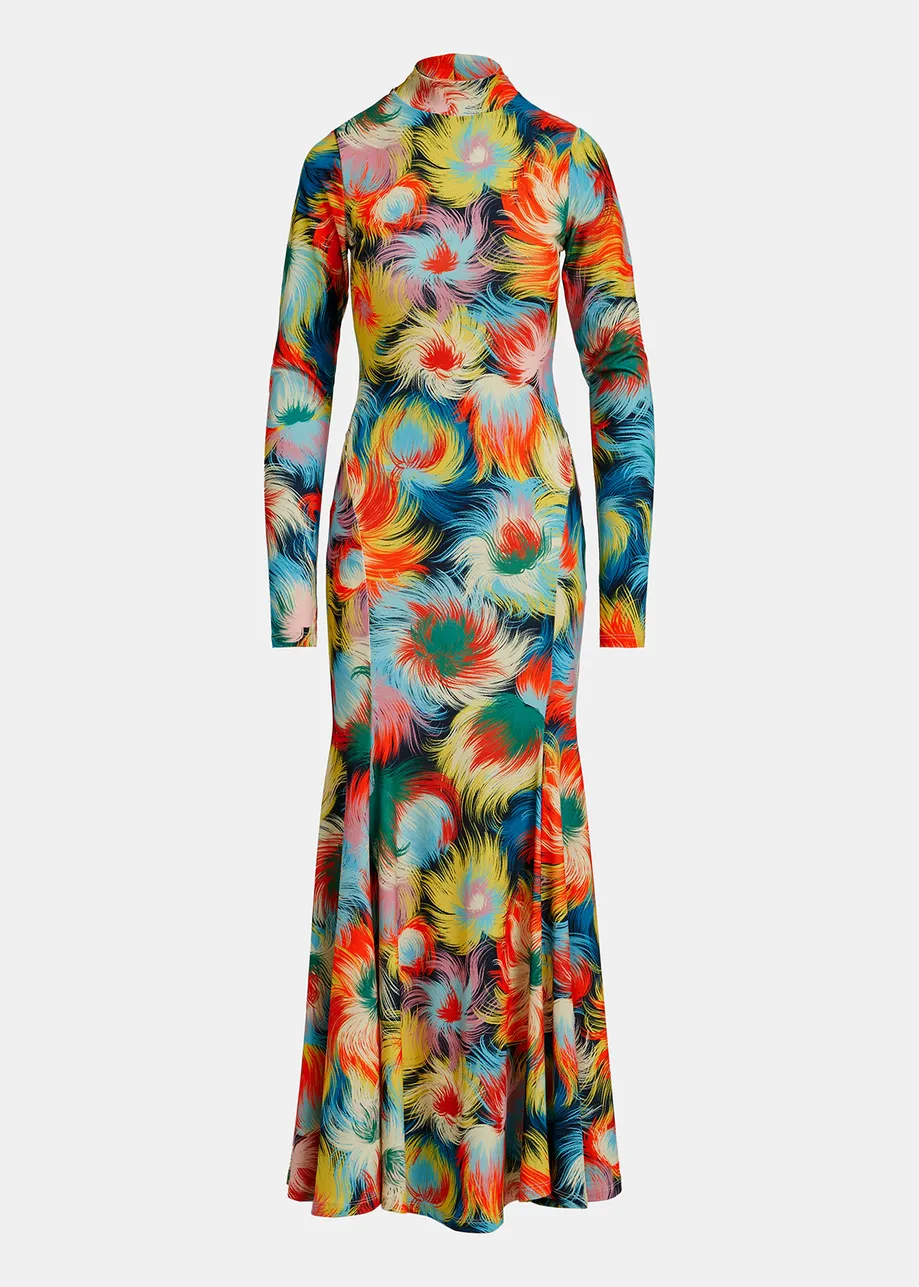 Multicolor stretch-jersey maxi dress with abstract print