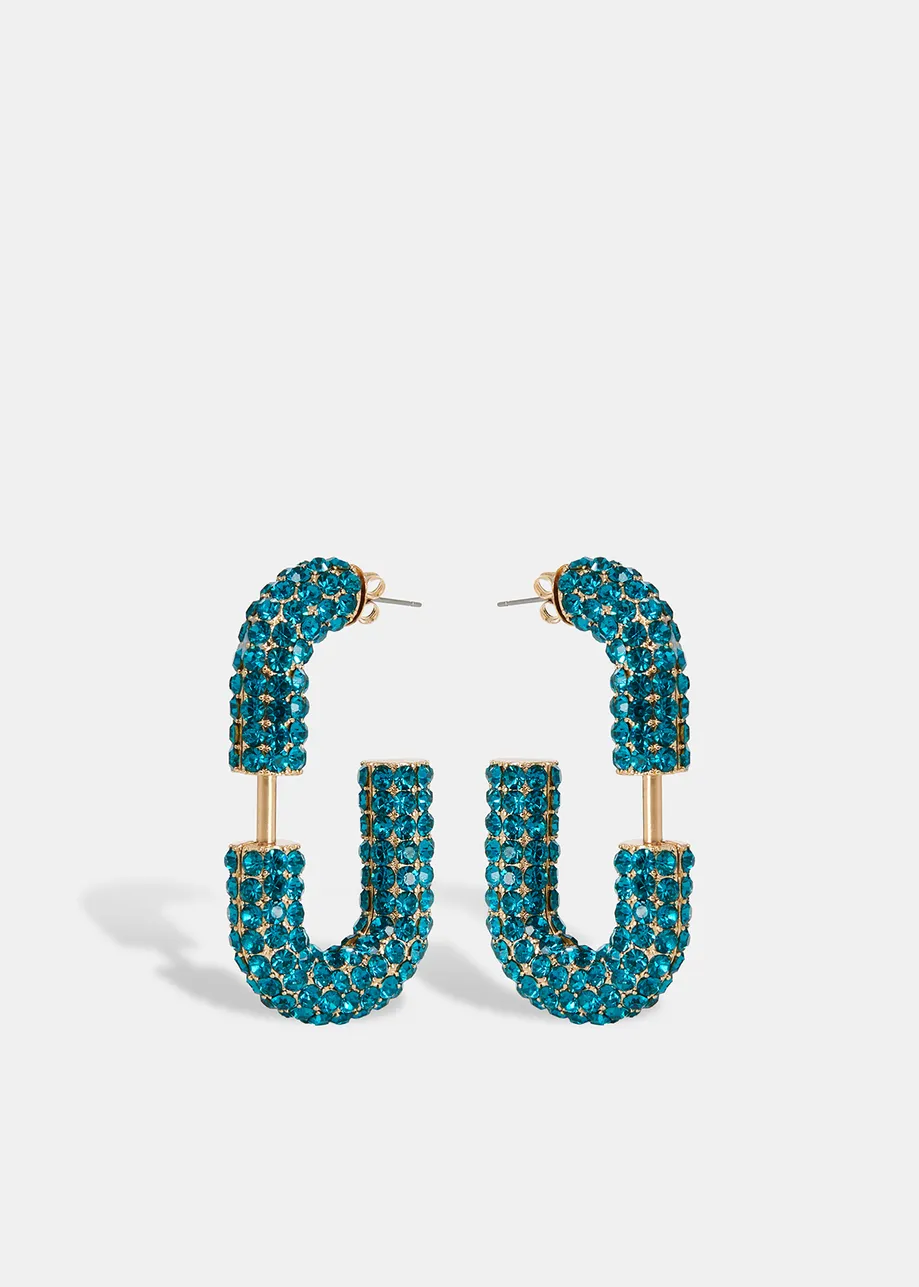 Gold-tone and blue chunky hoop earrings