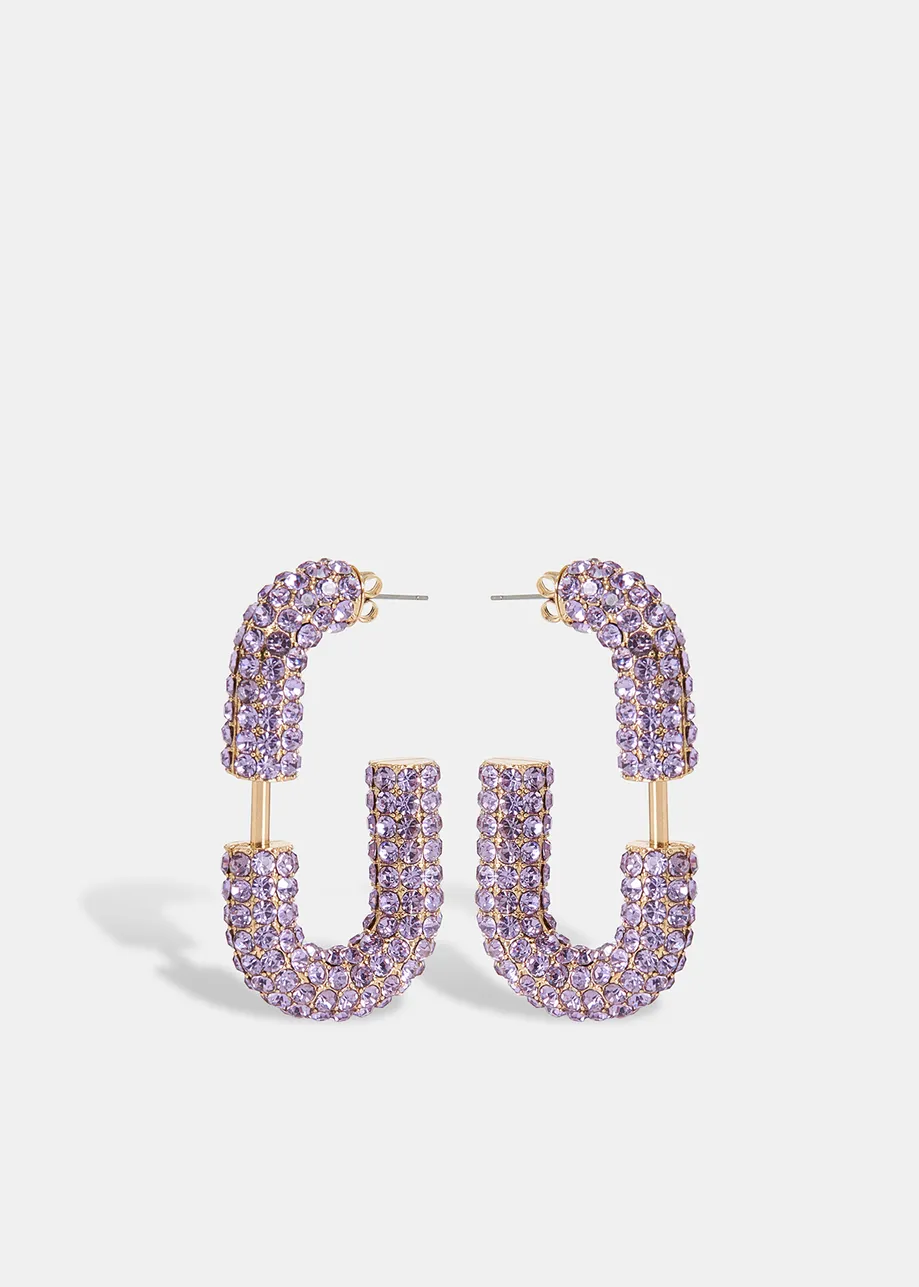 Gold-tone and lilac chunky hoop earrings