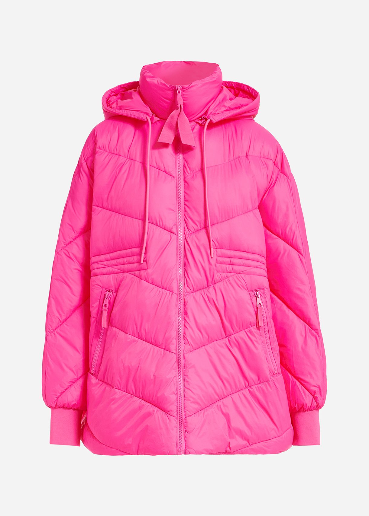 Bright pink hooded puffer coat