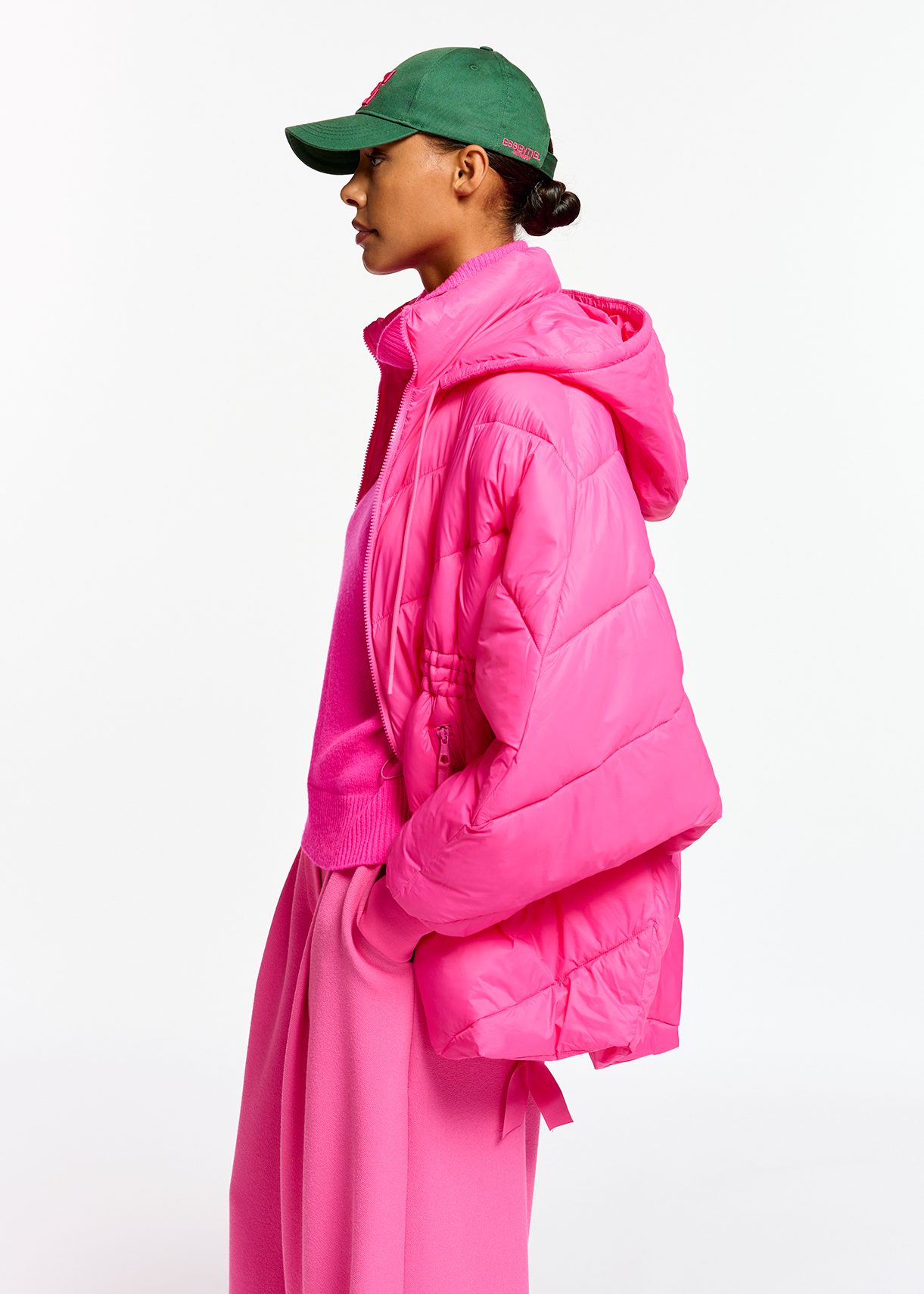 Pink puffer coat hot sale with hood