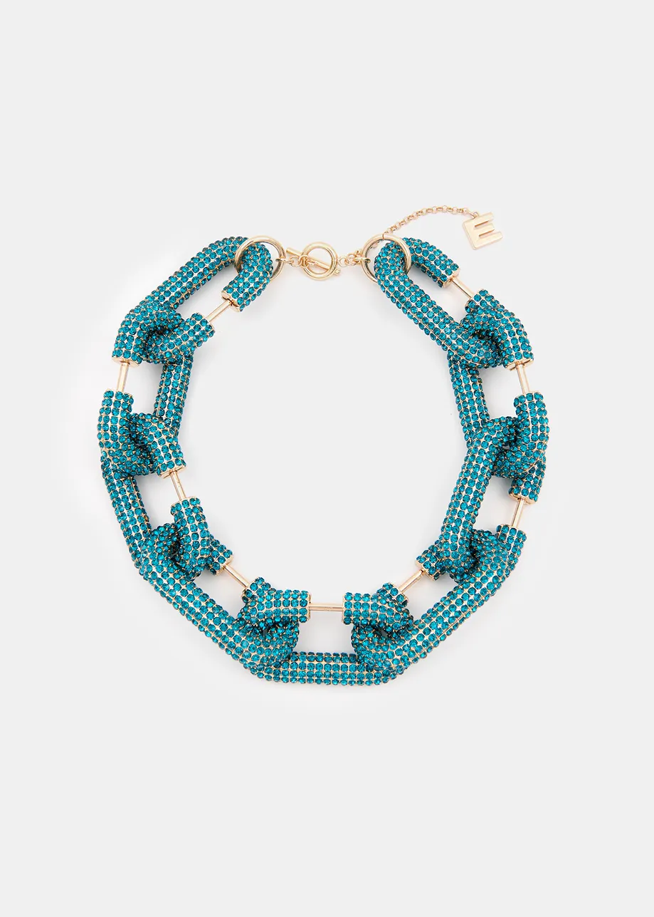 Gold-tone and blue chunky chain necklace