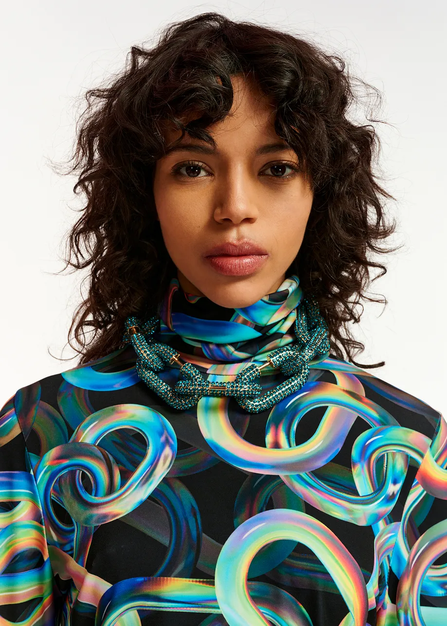 Collier à gros maillons doré et bleu