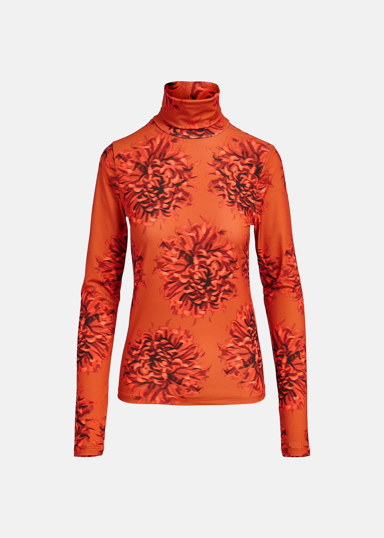 Orange, burgundy and light orange floral-print turtleneck top