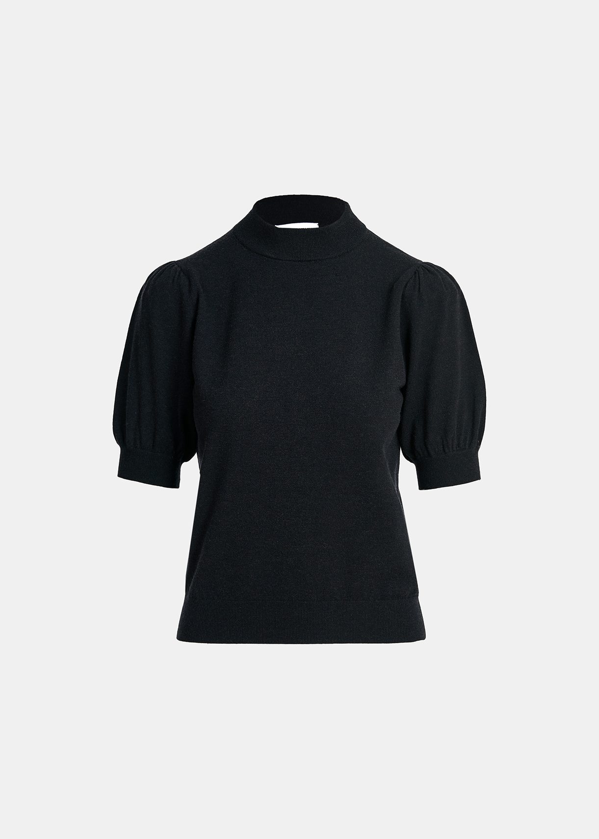 Black short-sleeved sweater with puffed shoulders