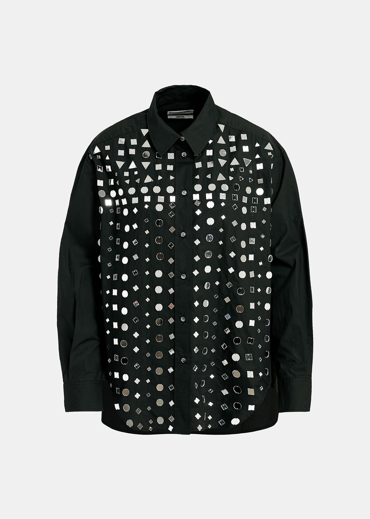 Black cotton shirt with mirror embellishments