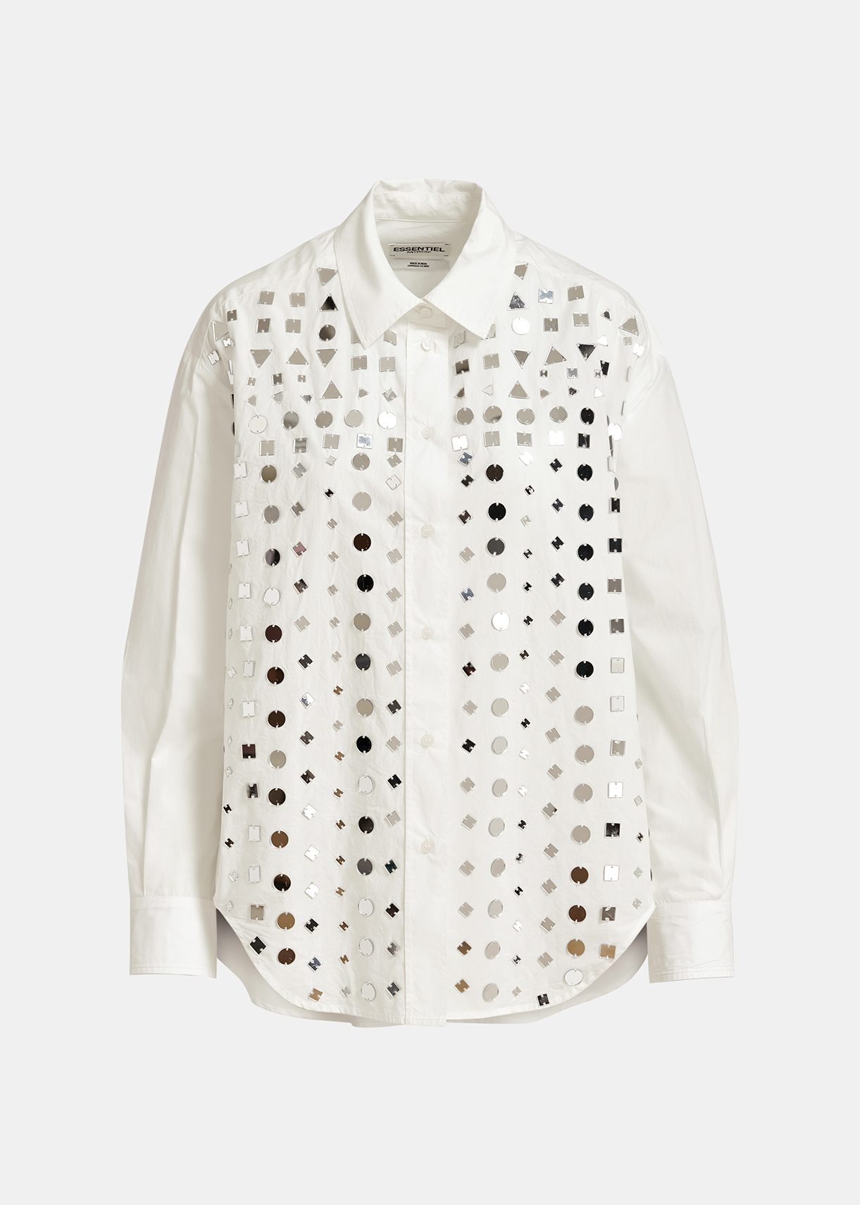 Off-white cotton shirt with mirror embellishments