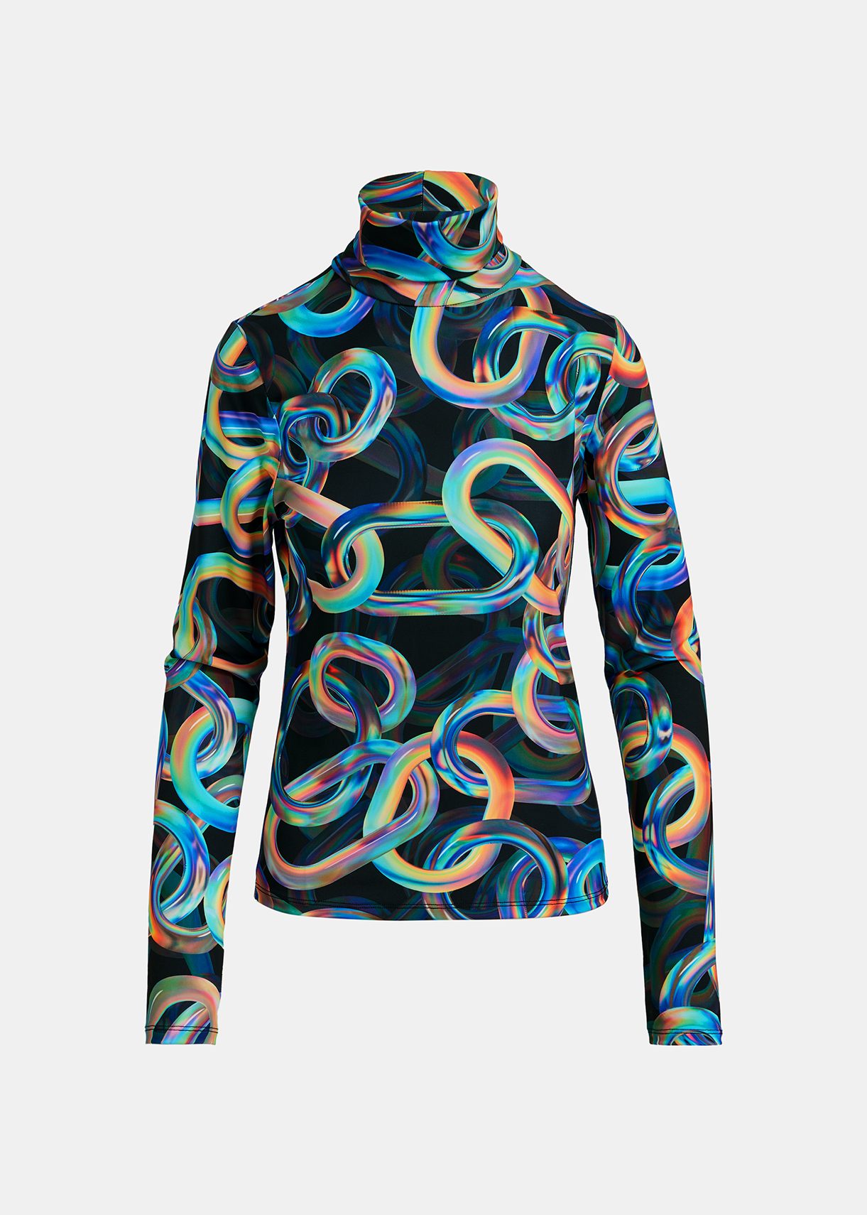 Black abstract-print turtleneck top