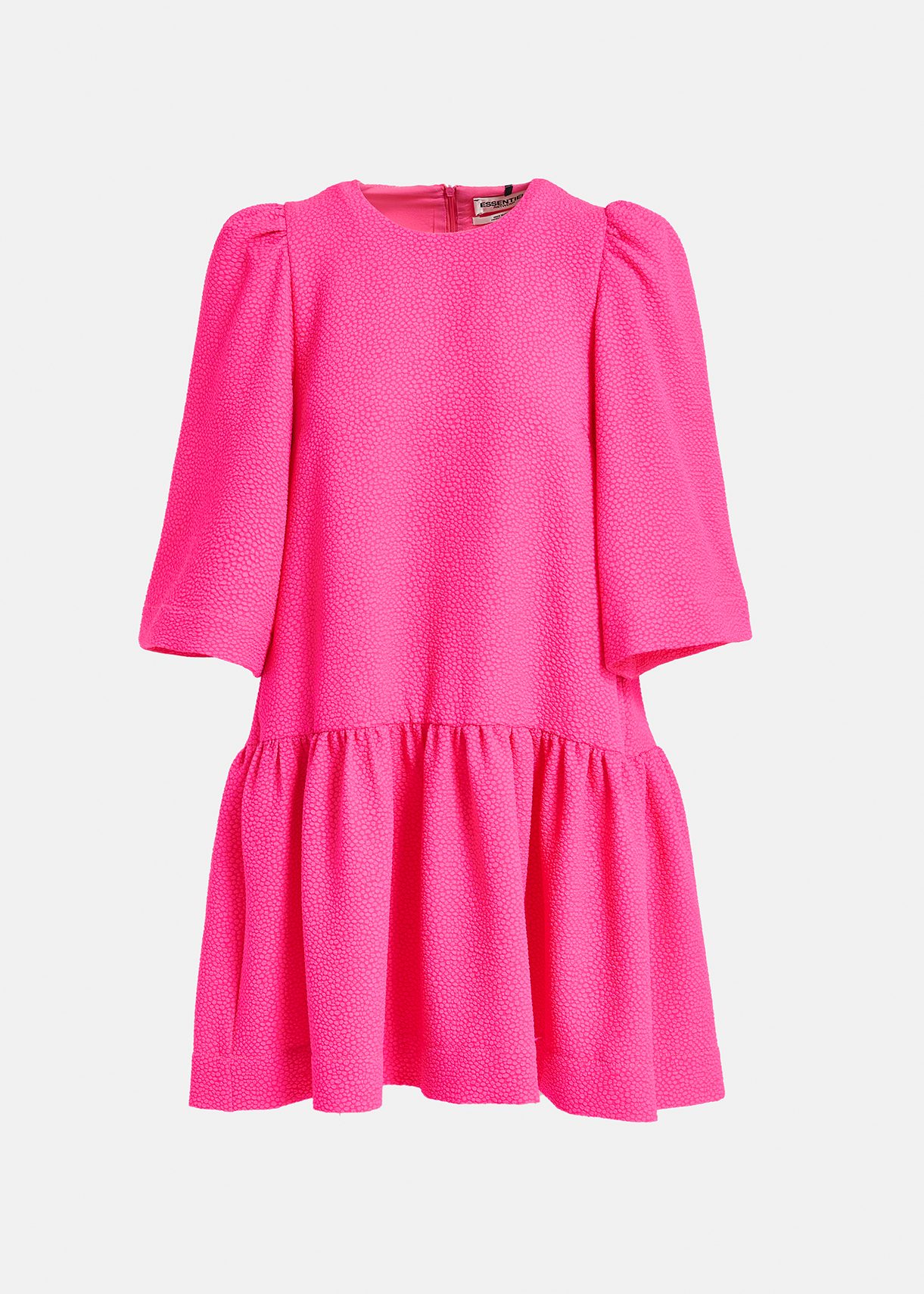 Bright pink mini dress with puffed shoulders