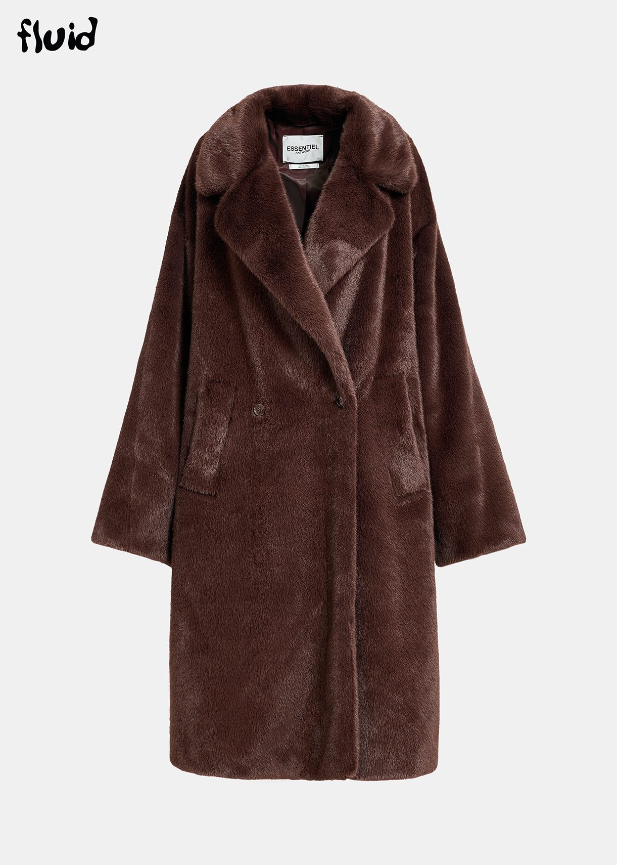 Dark brown double-breasted faux fur coat 