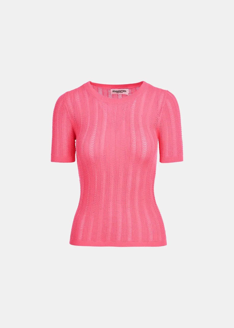 Pink pointelle-knit top