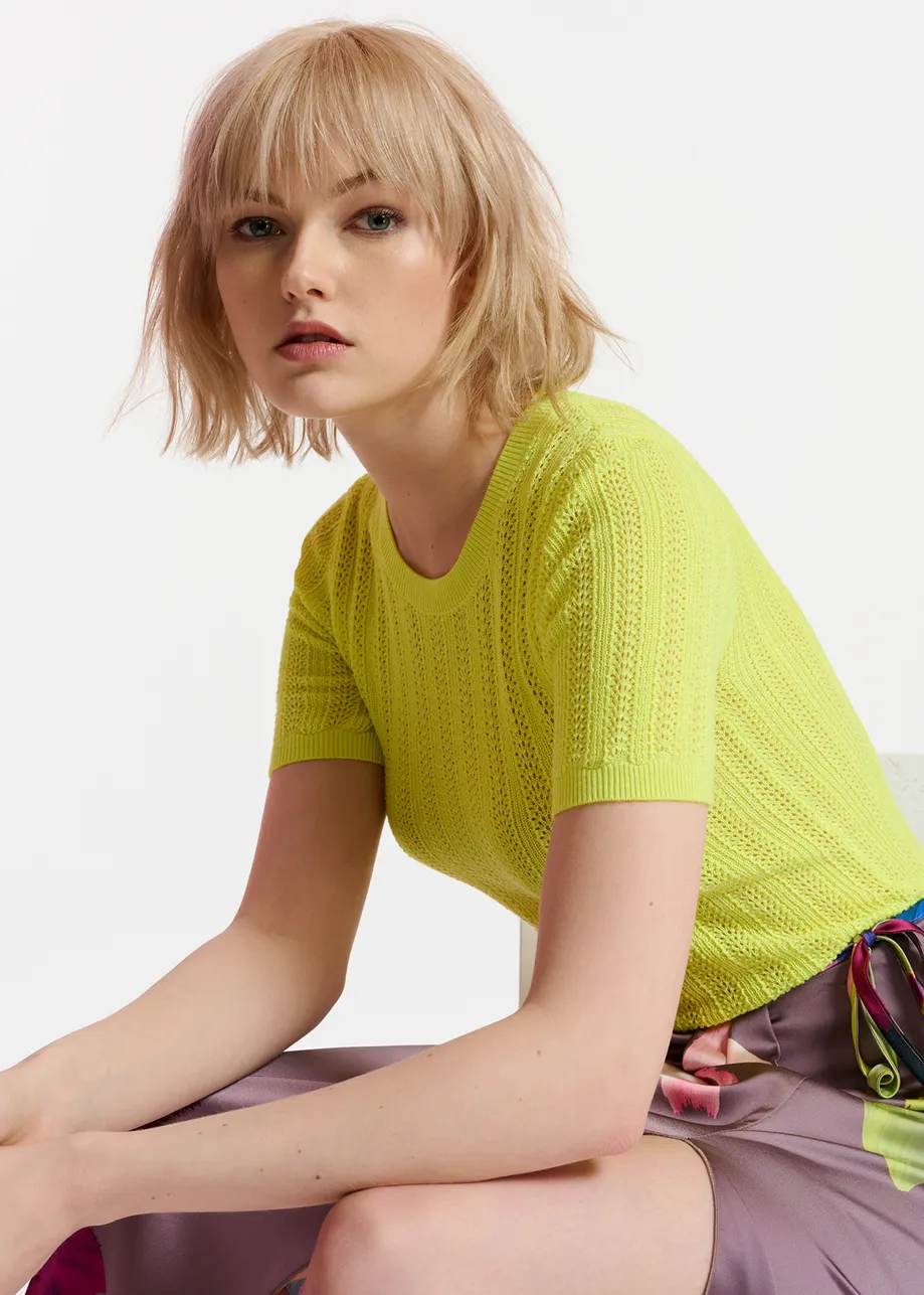 Yellow pointelle-knit top